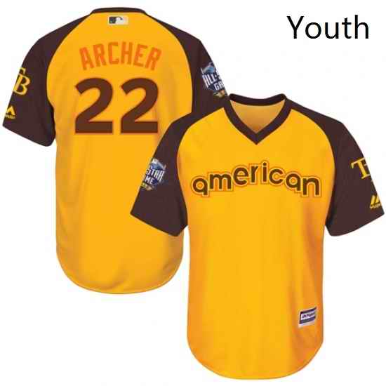 Youth Majestic Tampa Bay Rays 22 Chris Archer Authentic Yellow 2016 All Star American League BP Cool Base MLB Jersey